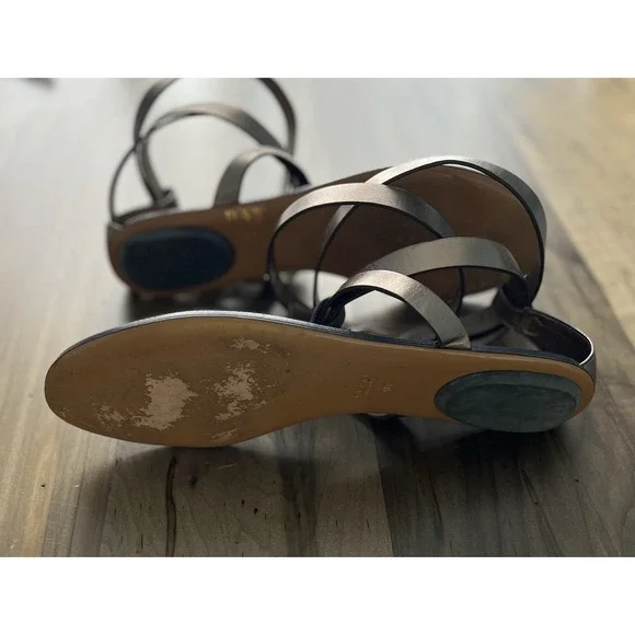 Gucci Bronze Leather Ankle Wrap Sandals Size 39 US Size 9 Made In Italy - Picture 8 of 12